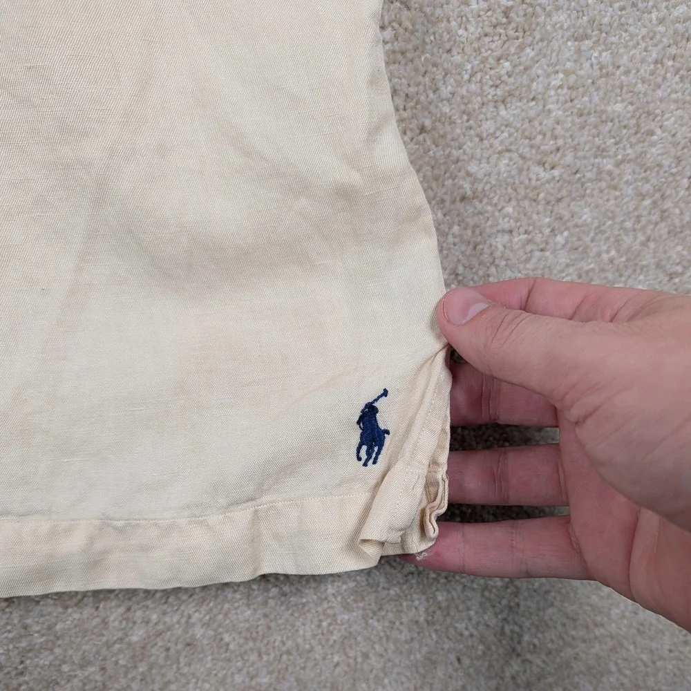 Polo Ralph Lauren Shirt Mens 3XLT Beige Solid SS Linen Silk Button Up Camp‎ Vtg
